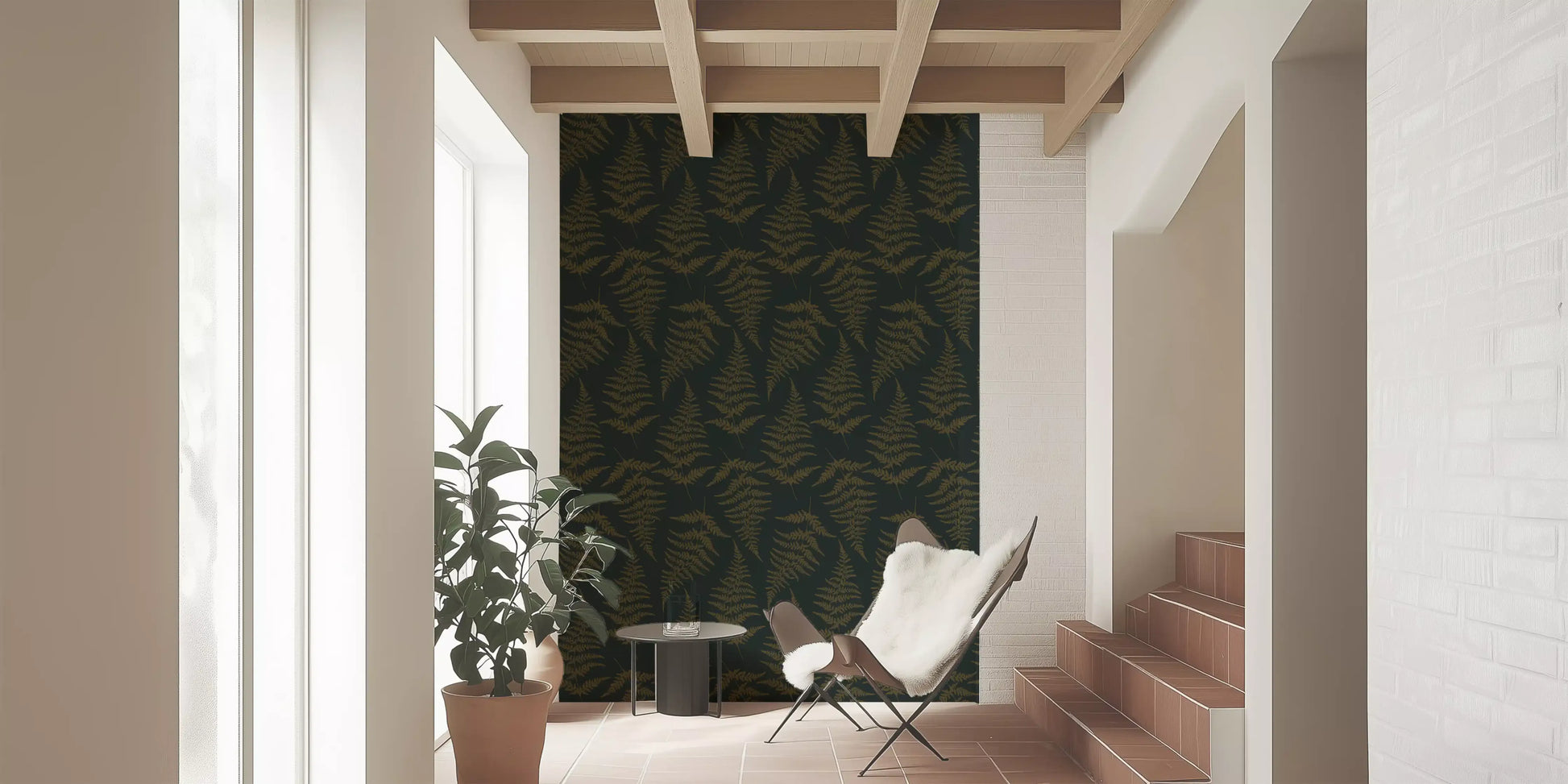 Golden Fern Botanical Pattern Wallpaper⁠