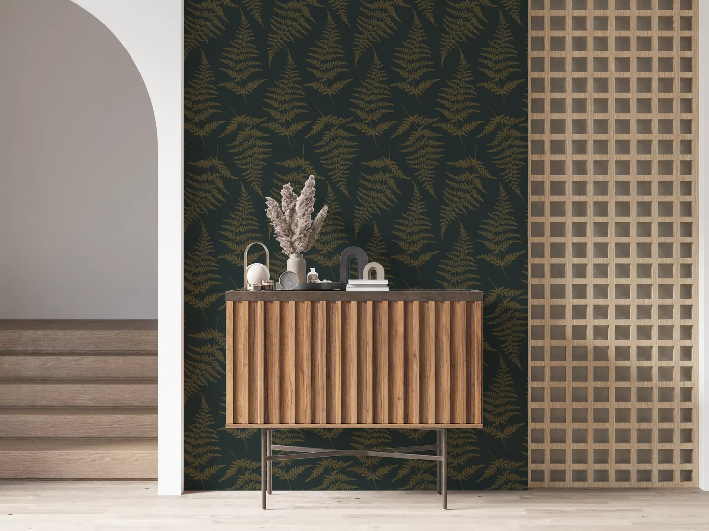 Golden Fern Botanical Pattern Wallpaper⁠