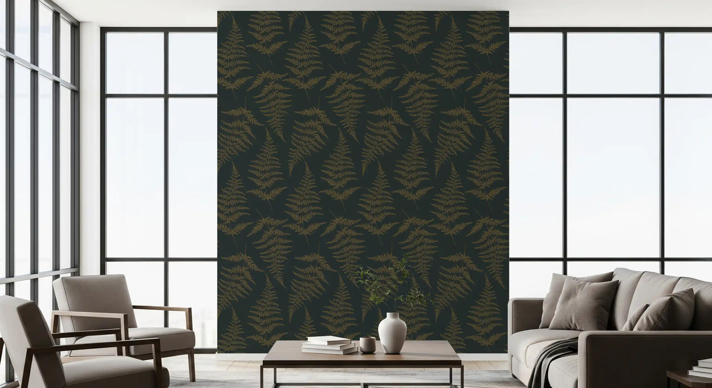 Golden Fern Botanical Pattern Wallpaper⁠
