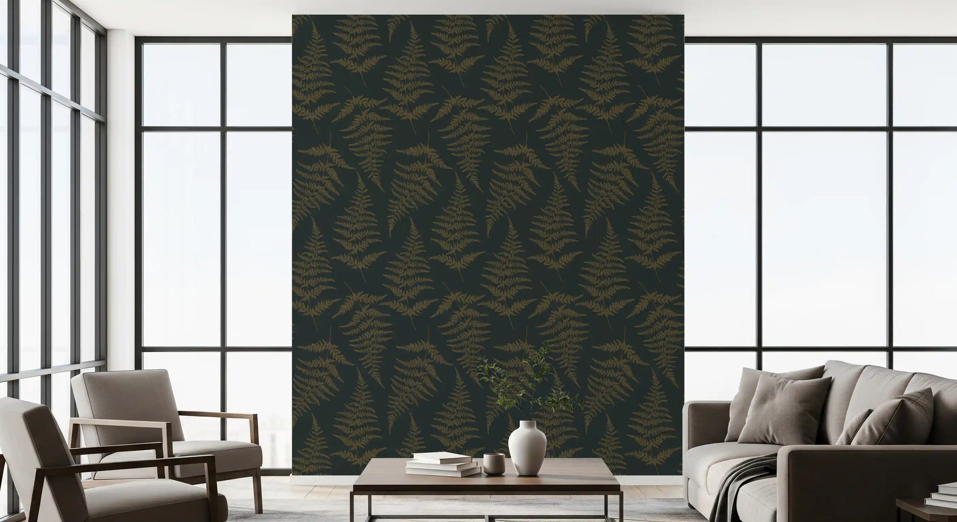 Golden Fern Botanical Pattern Wallpaper⁠