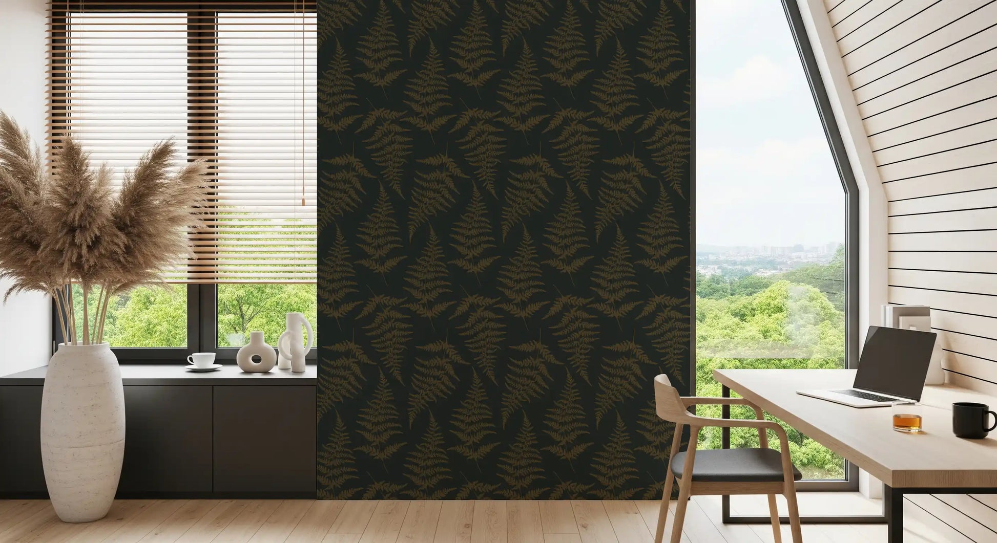 Golden Fern Botanical Pattern Wallpaper⁠