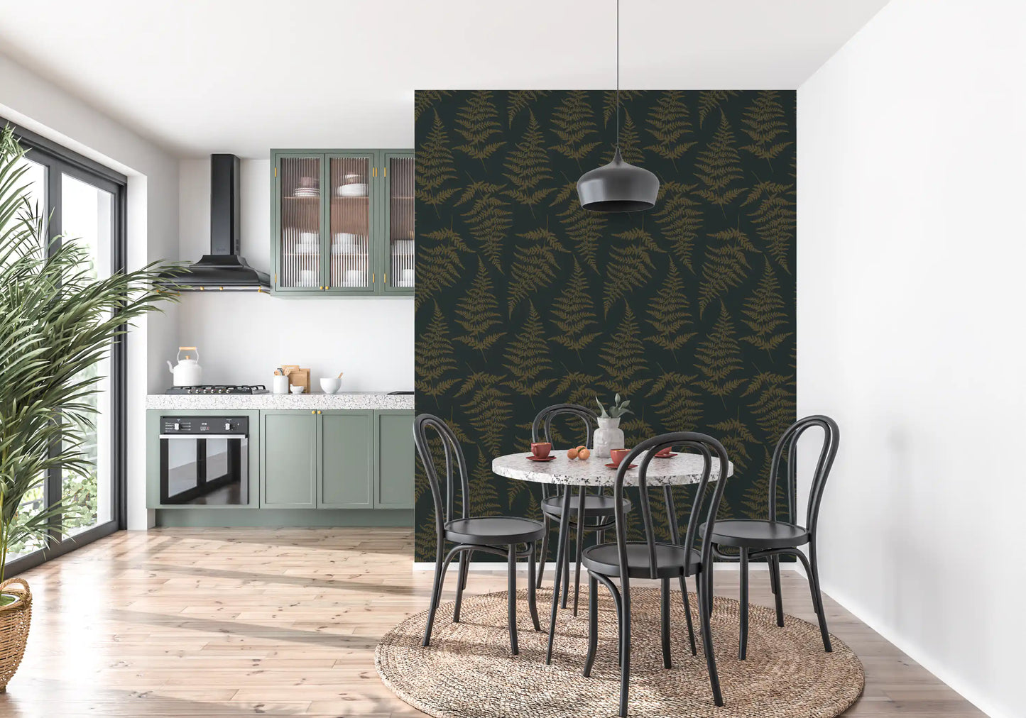 Golden Fern Botanical Pattern Wallpaper⁠