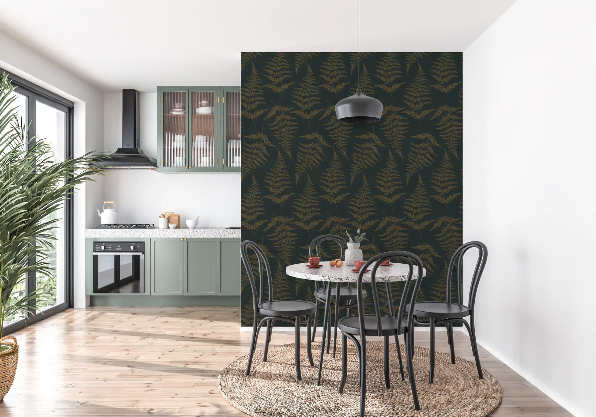 Golden Fern Botanical Pattern Wallpaper⁠