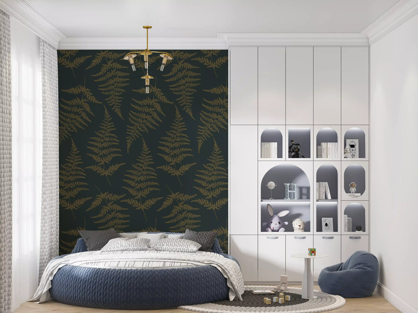 Golden Fern Botanical Pattern Wallpaper⁠