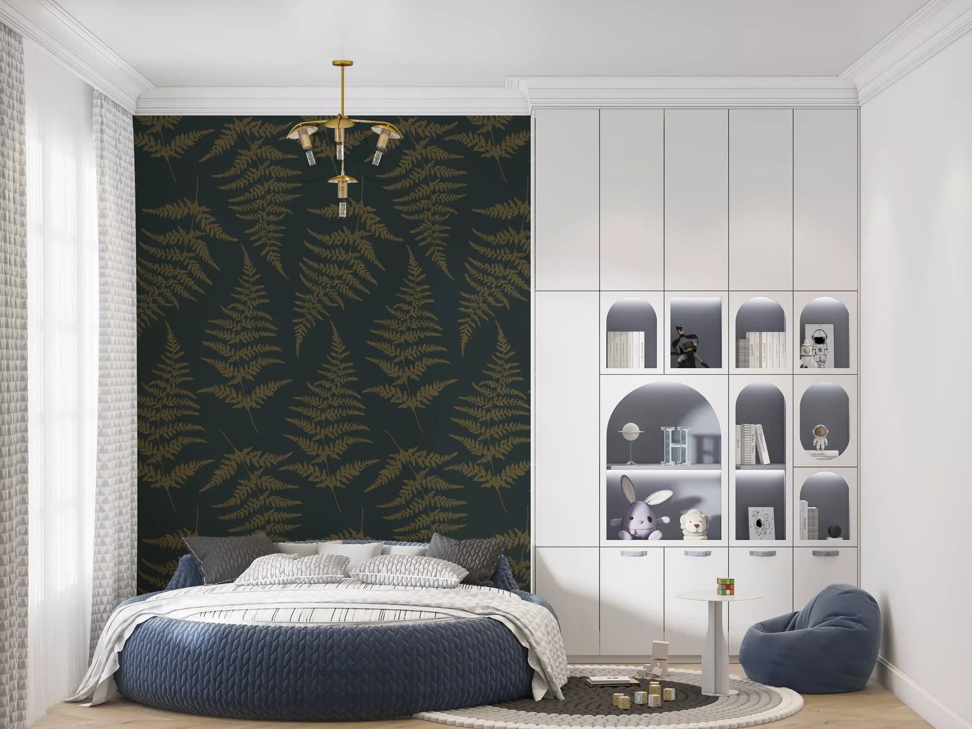 Golden Fern Botanical Pattern Wallpaper⁠