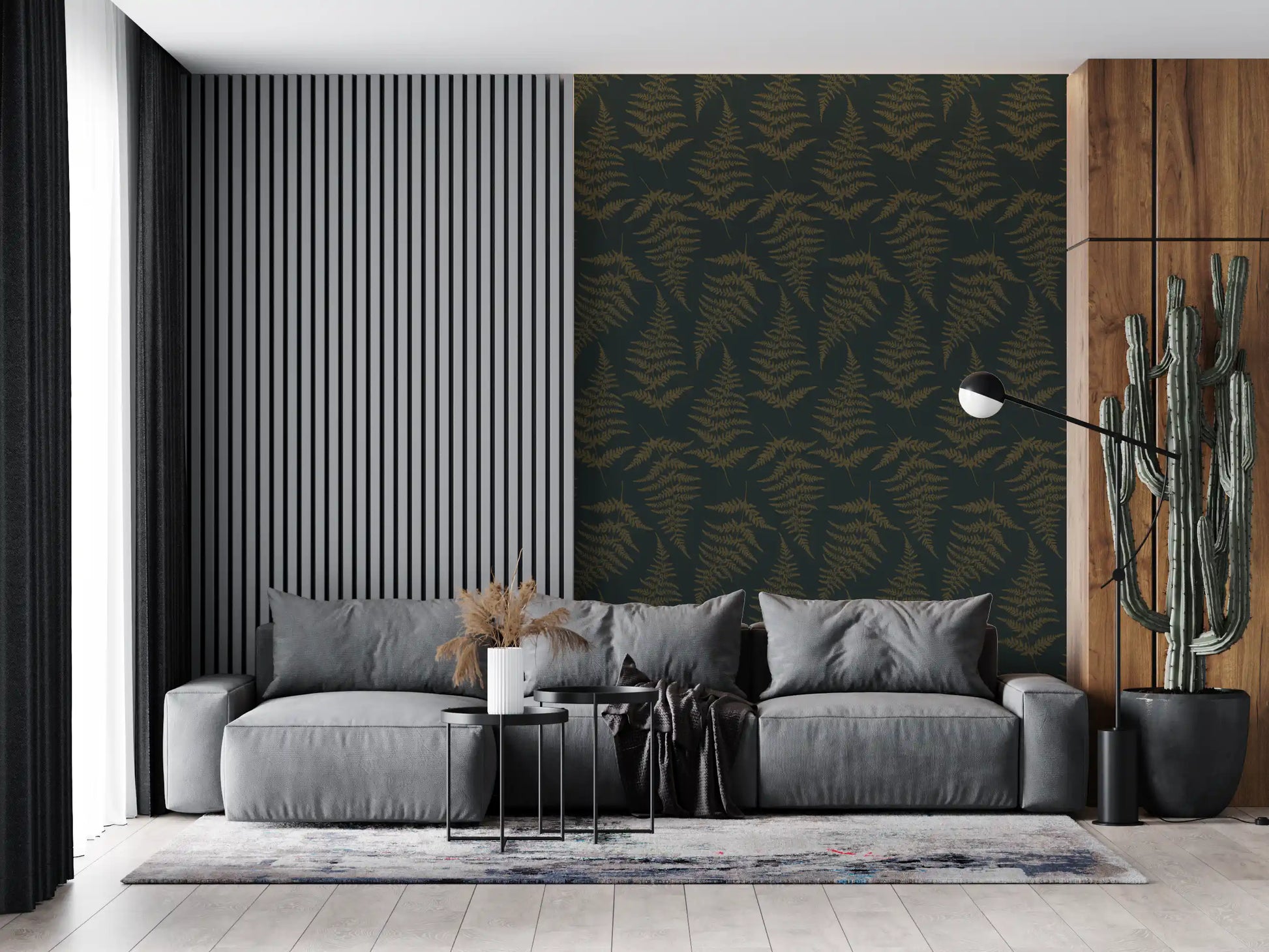Golden Fern Botanical Pattern Wallpaper⁠