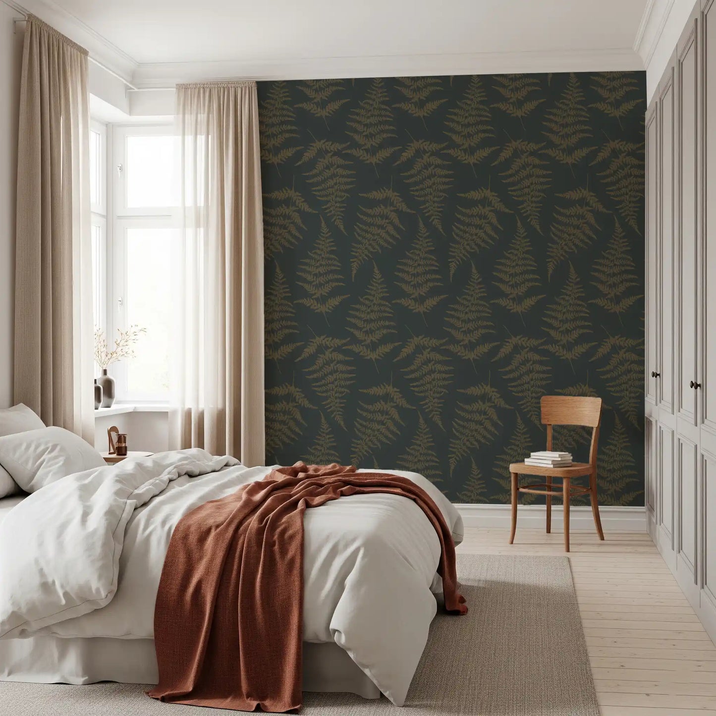 Golden Fern Botanical Pattern Wallpaper⁠