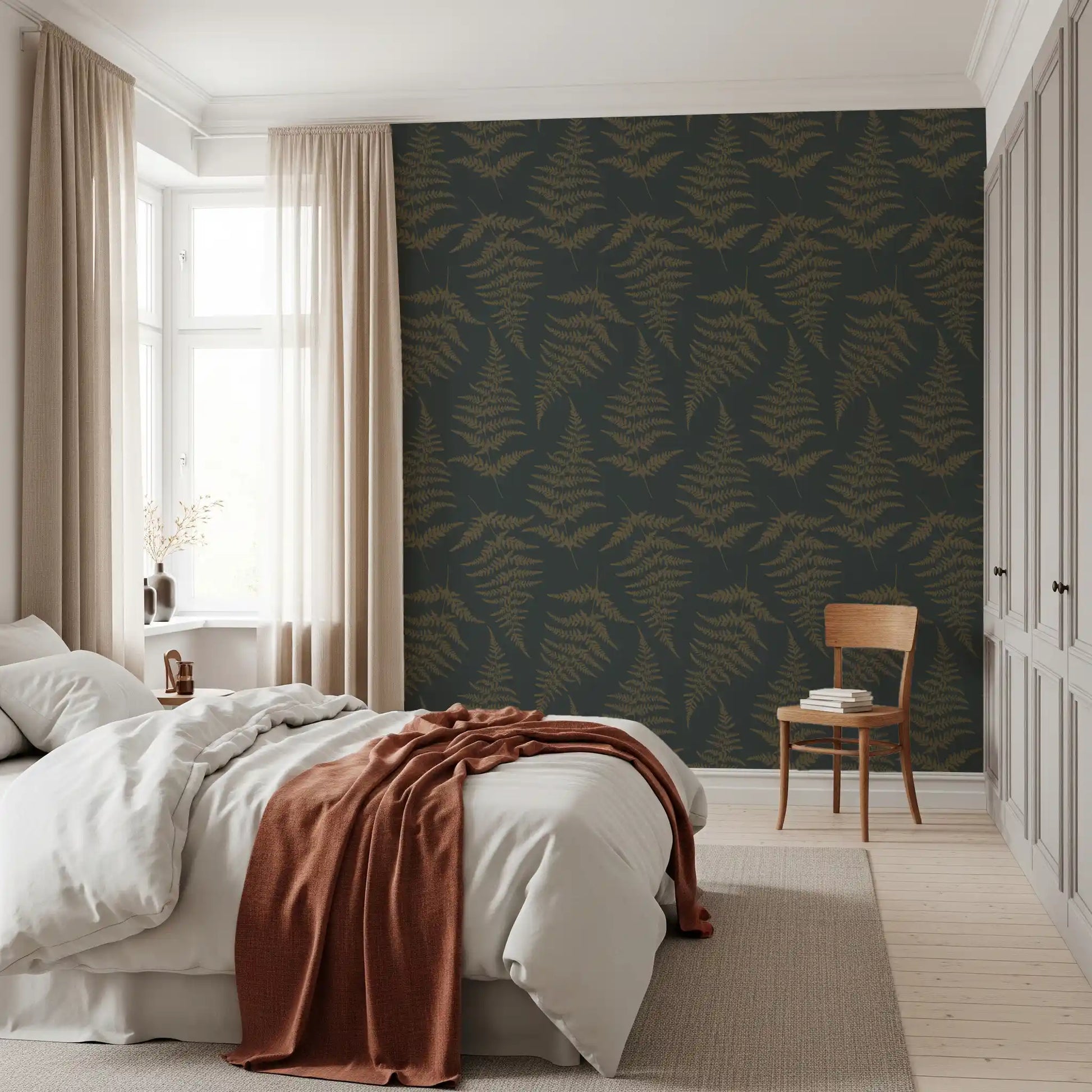 Golden Fern Botanical Pattern Wallpaper⁠
