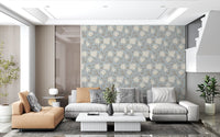 Serene Cream and Blue Floral Sketch Wallpaper⁠