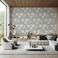Serene Cream and Blue Floral Sketch Wallpaper⁠