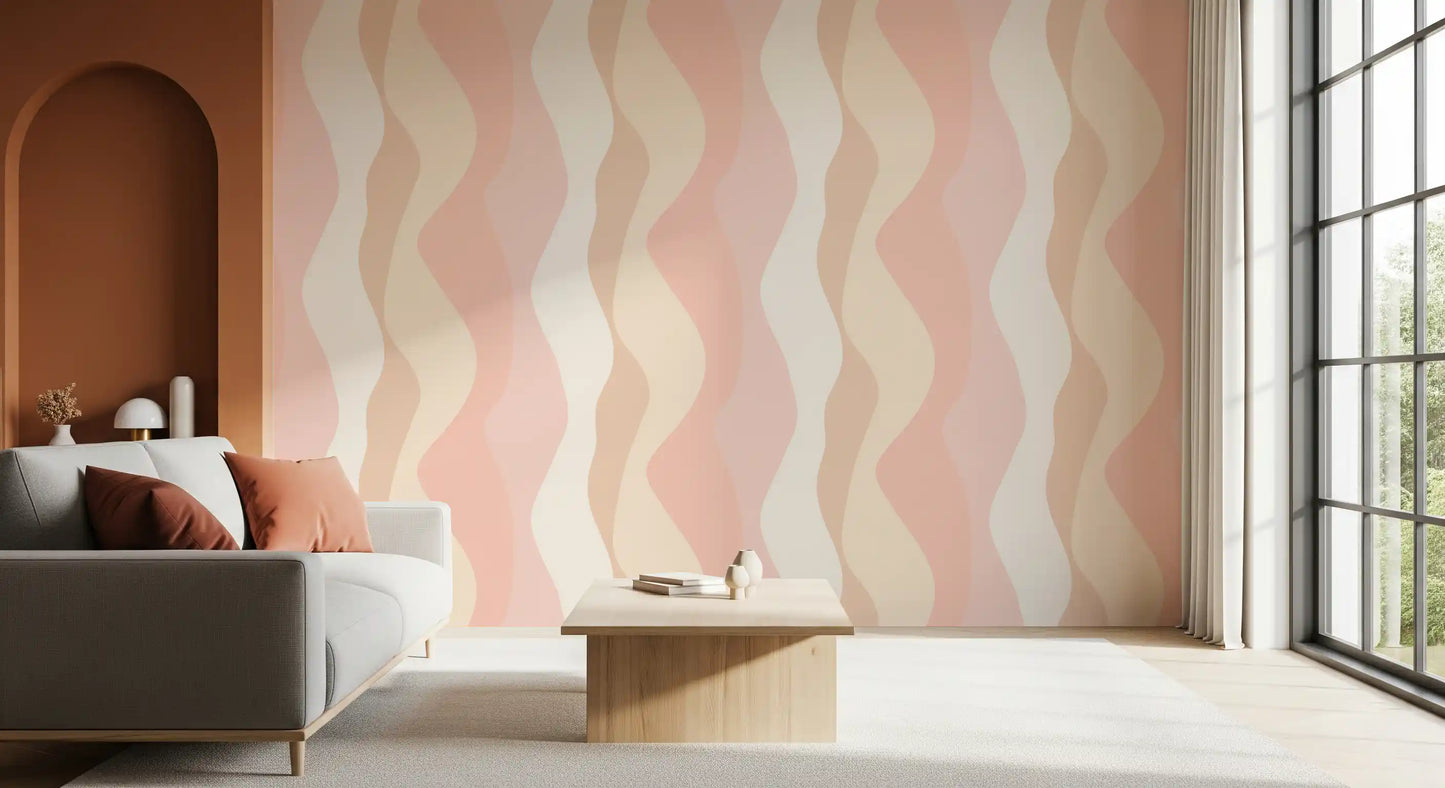 Soft Blush Wavy Stripes Wallpaper⁠
