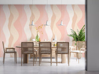 Soft Blush Wavy Stripes Wallpaper⁠
