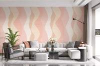 Soft Blush Wavy Stripes Wallpaper⁠