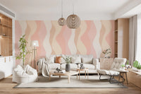 Soft Blush Wavy Stripes Wallpaper⁠
