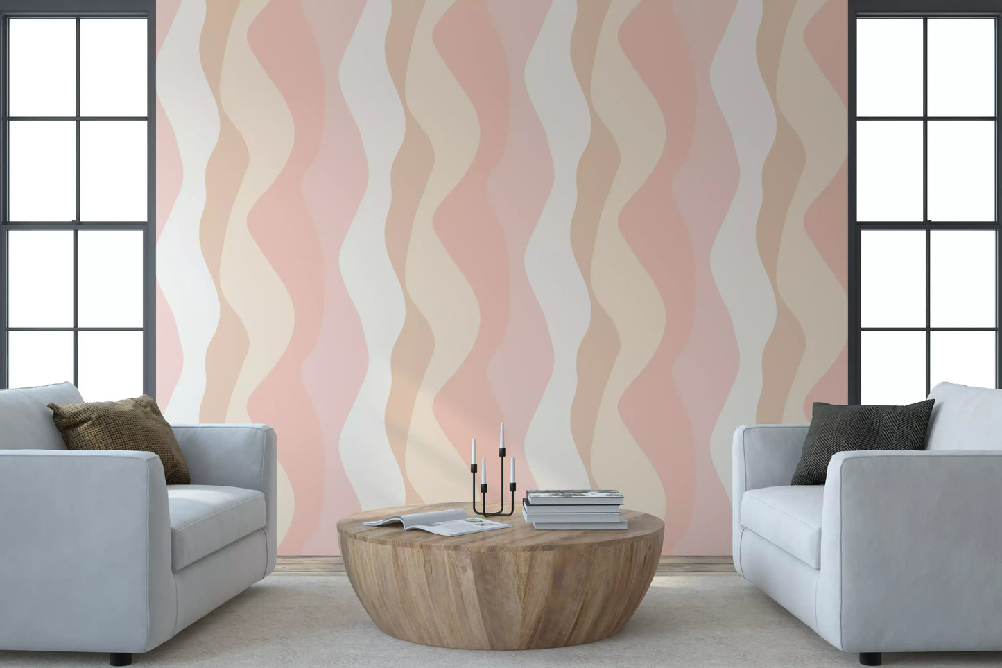 Soft Blush Wavy Stripes Wallpaper⁠