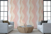 Soft Blush Wavy Stripes Wallpaper⁠