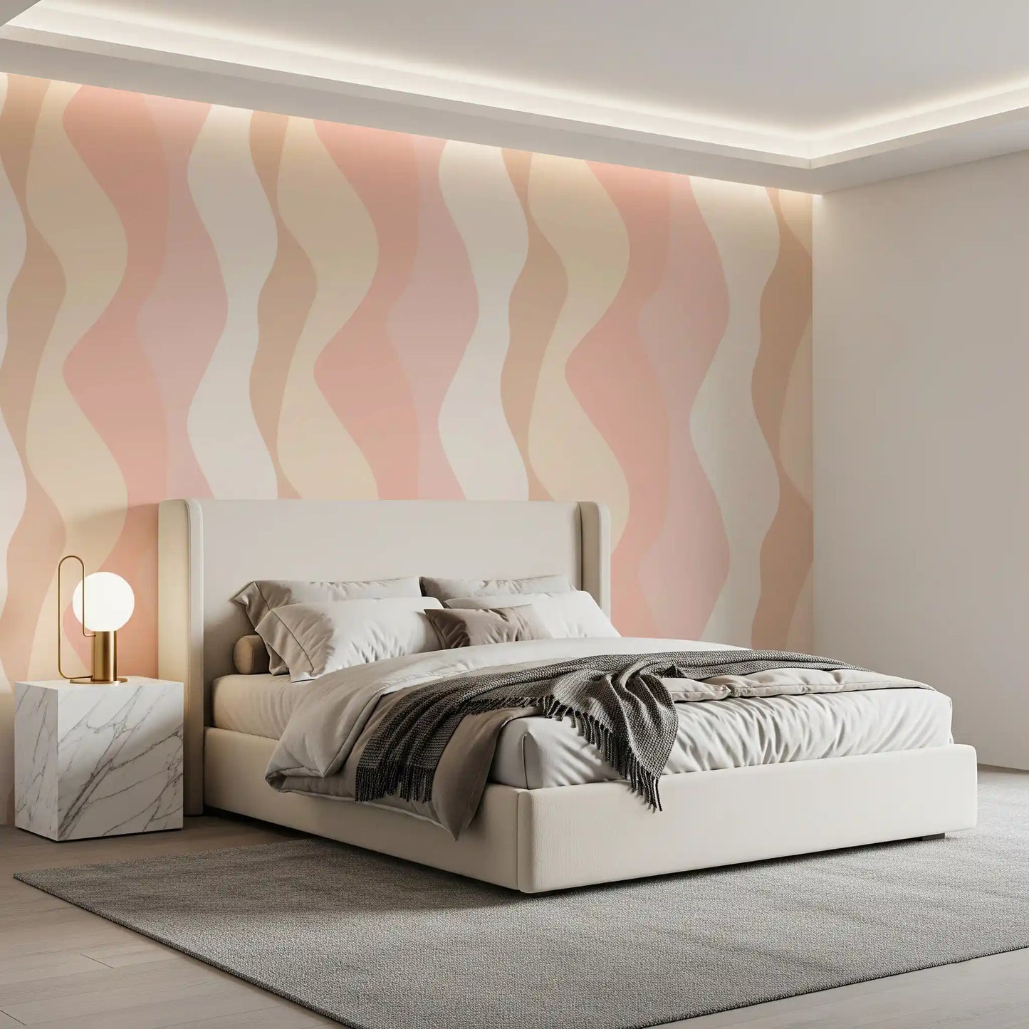 Soft Blush Wavy Stripes Wallpaper⁠