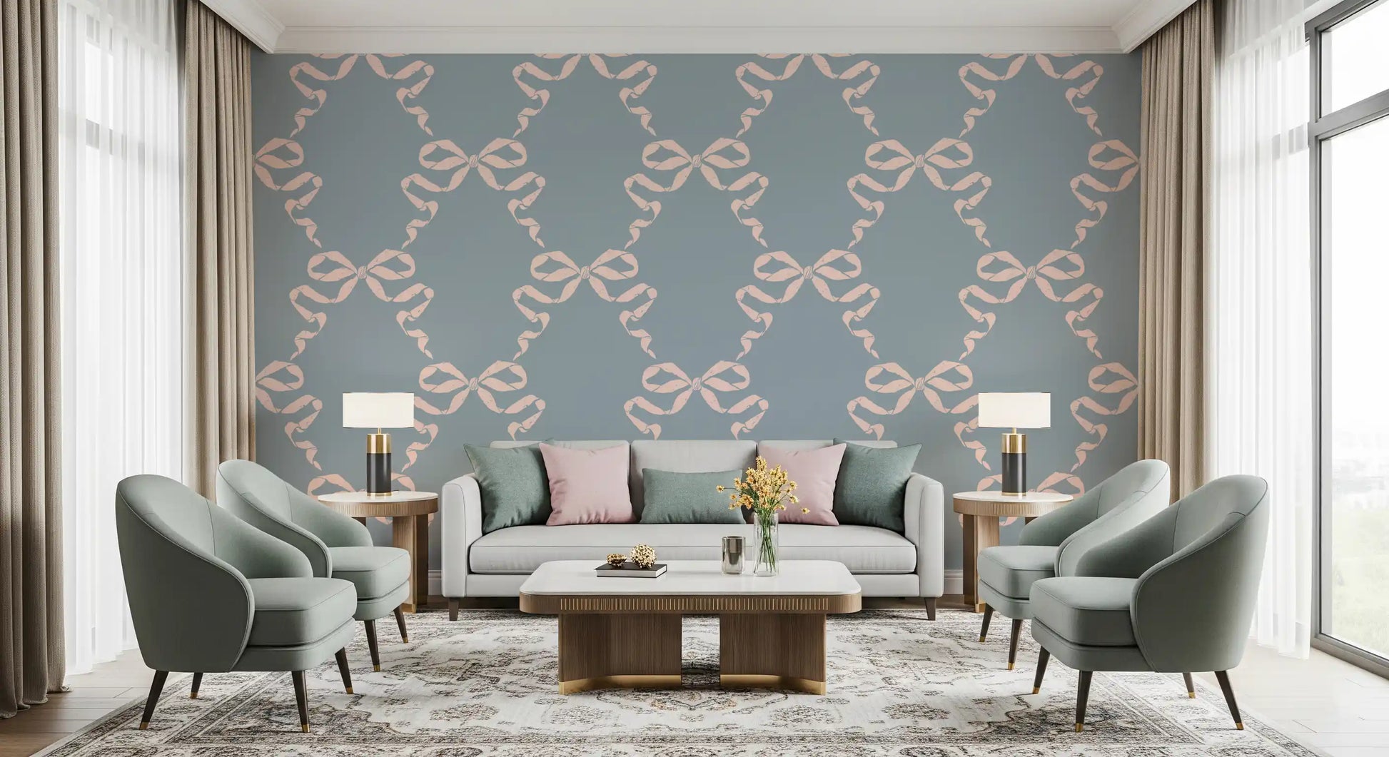 Vintage Pastel Bow Print Wallpaper⁠