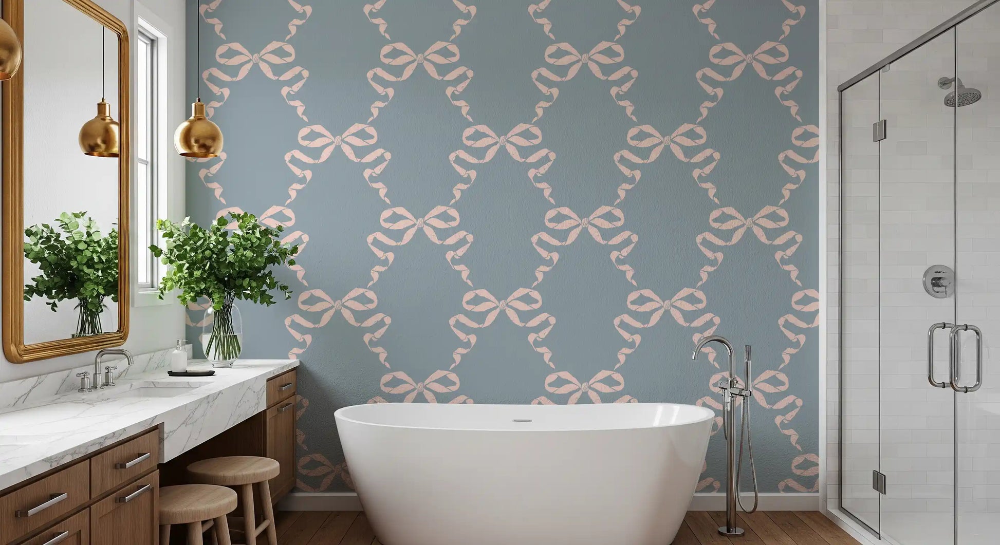 Vintage Pastel Bow Print Wallpaper⁠