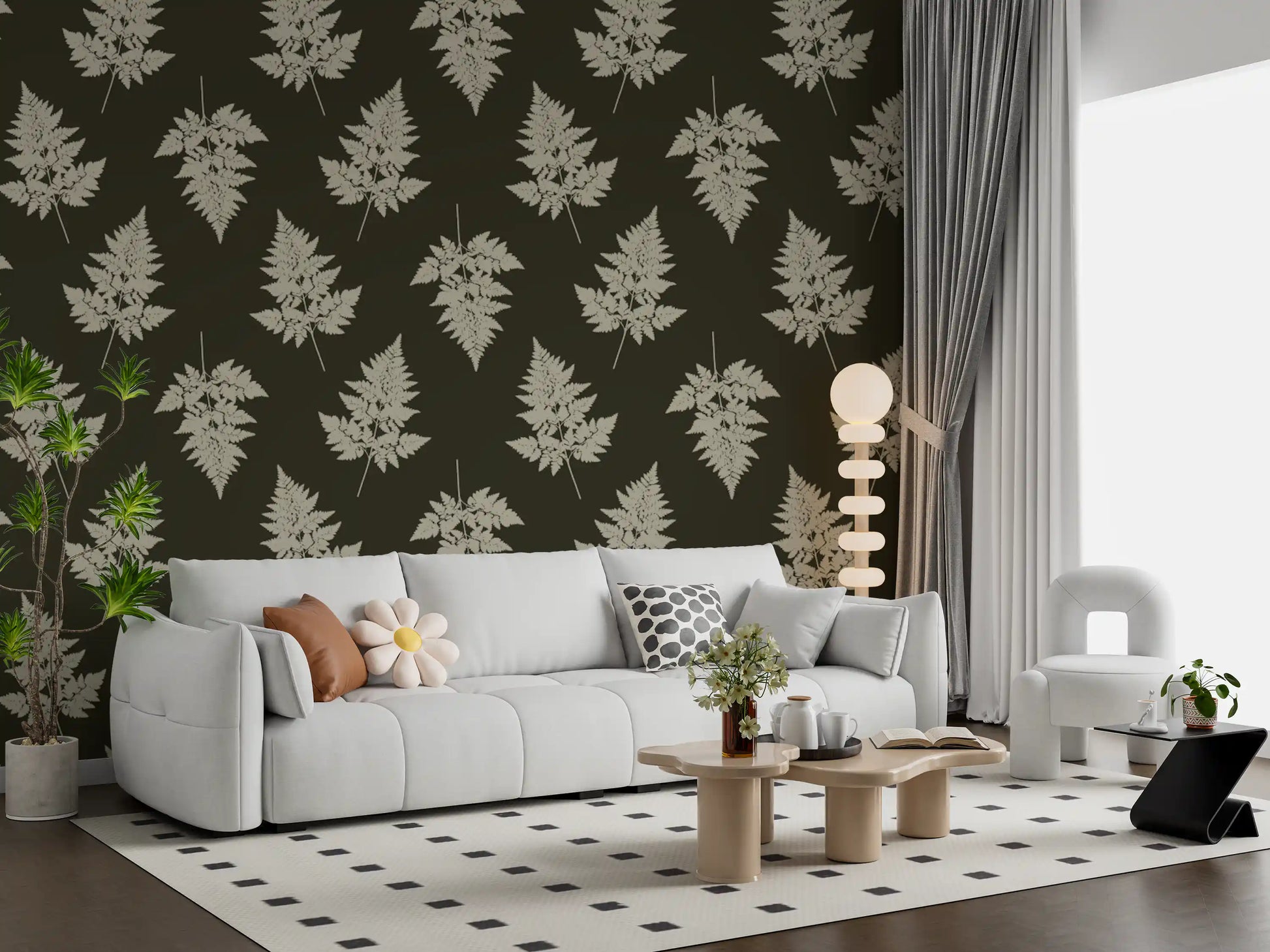 Minimalist Woodland Leaf Motif Wallpaper⁠