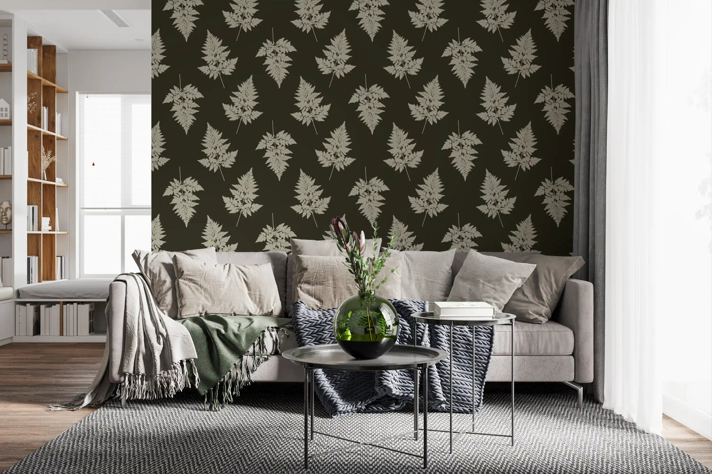 Minimalist Woodland Leaf Motif Wallpaper⁠