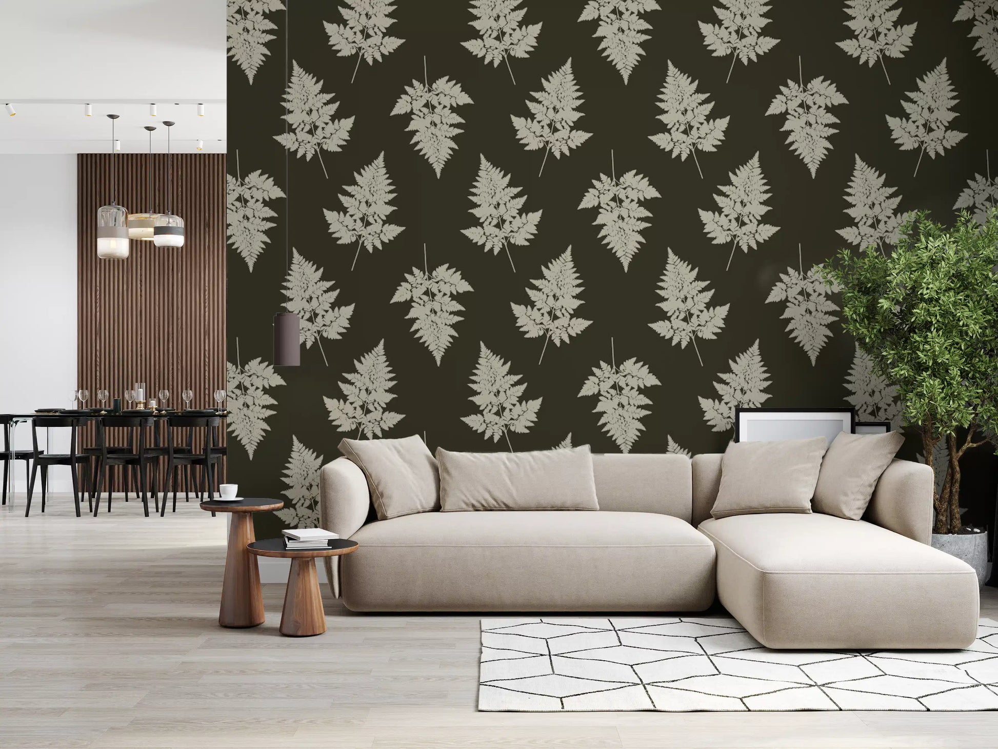 Minimalist Woodland Leaf Motif Wallpaper⁠