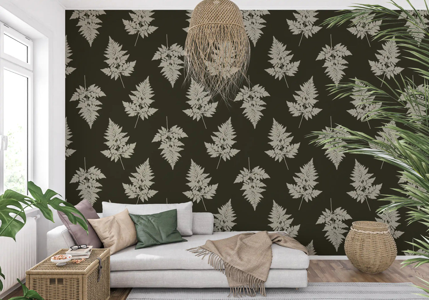 Minimalist Woodland Leaf Motif Wallpaper⁠