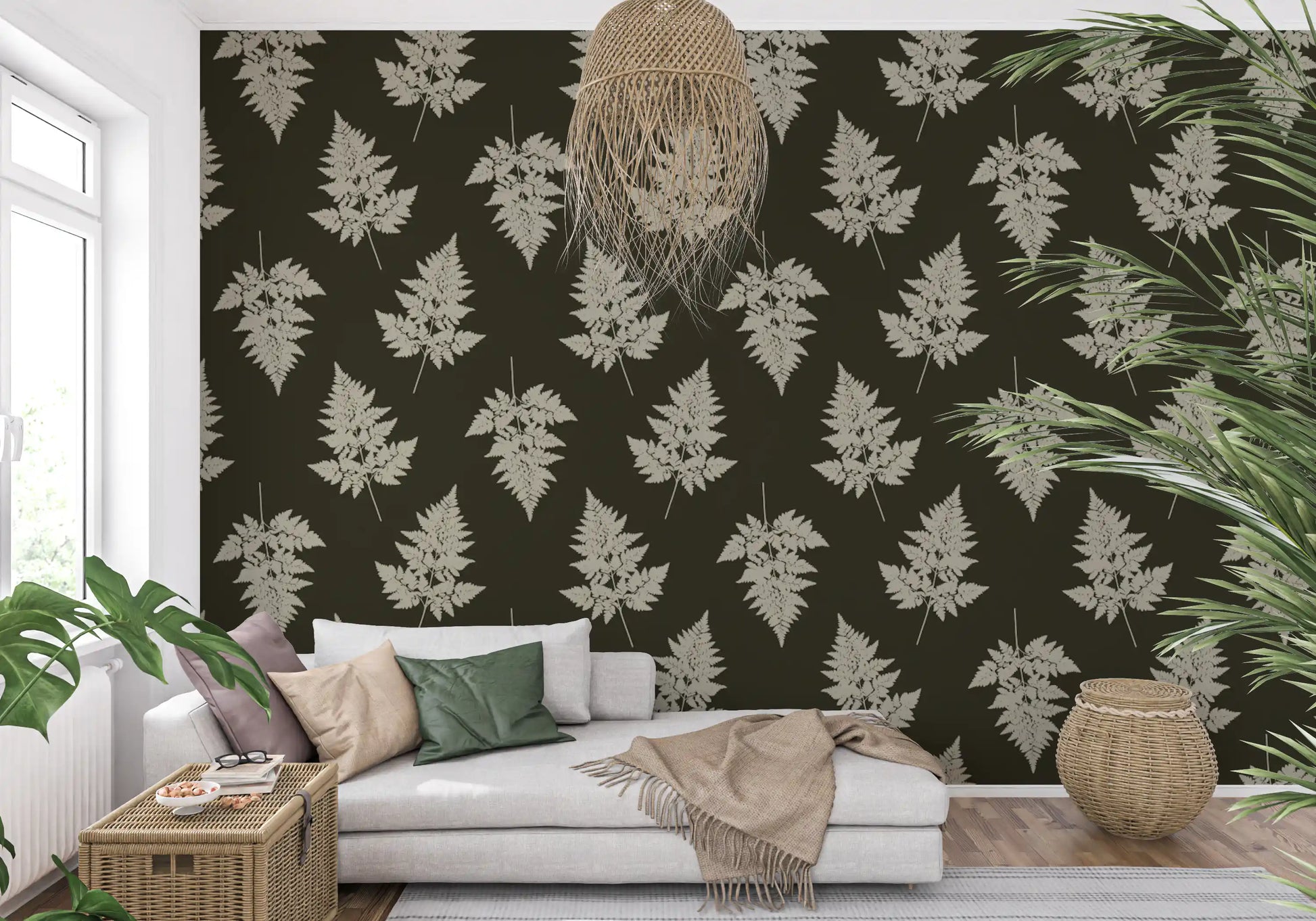 Minimalist Woodland Leaf Motif Wallpaper⁠