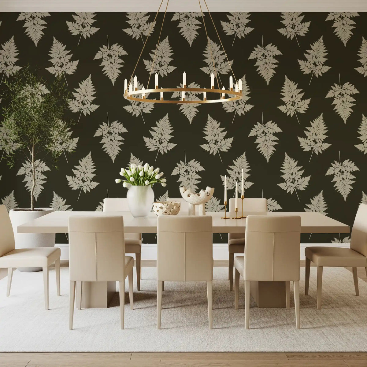 Woodland fern wallpaper in an elegant dining room GD11907