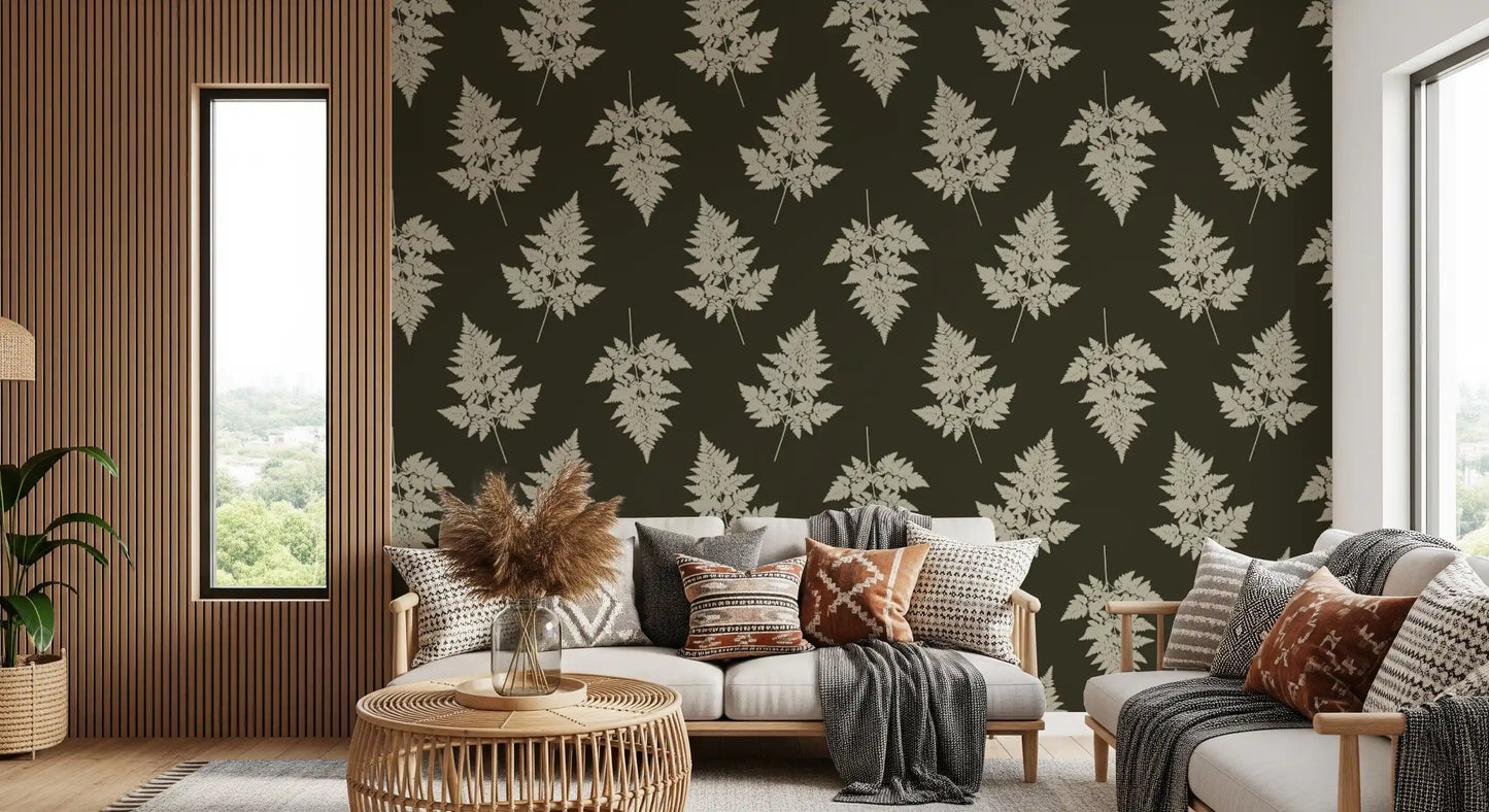 Minimalist Woodland Leaf Motif Wallpaper⁠