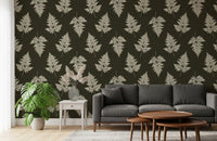 Minimalist Woodland Leaf Motif Wallpaper⁠