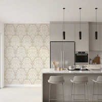 Organic Cream Leaf Motif Wallpaper⁠