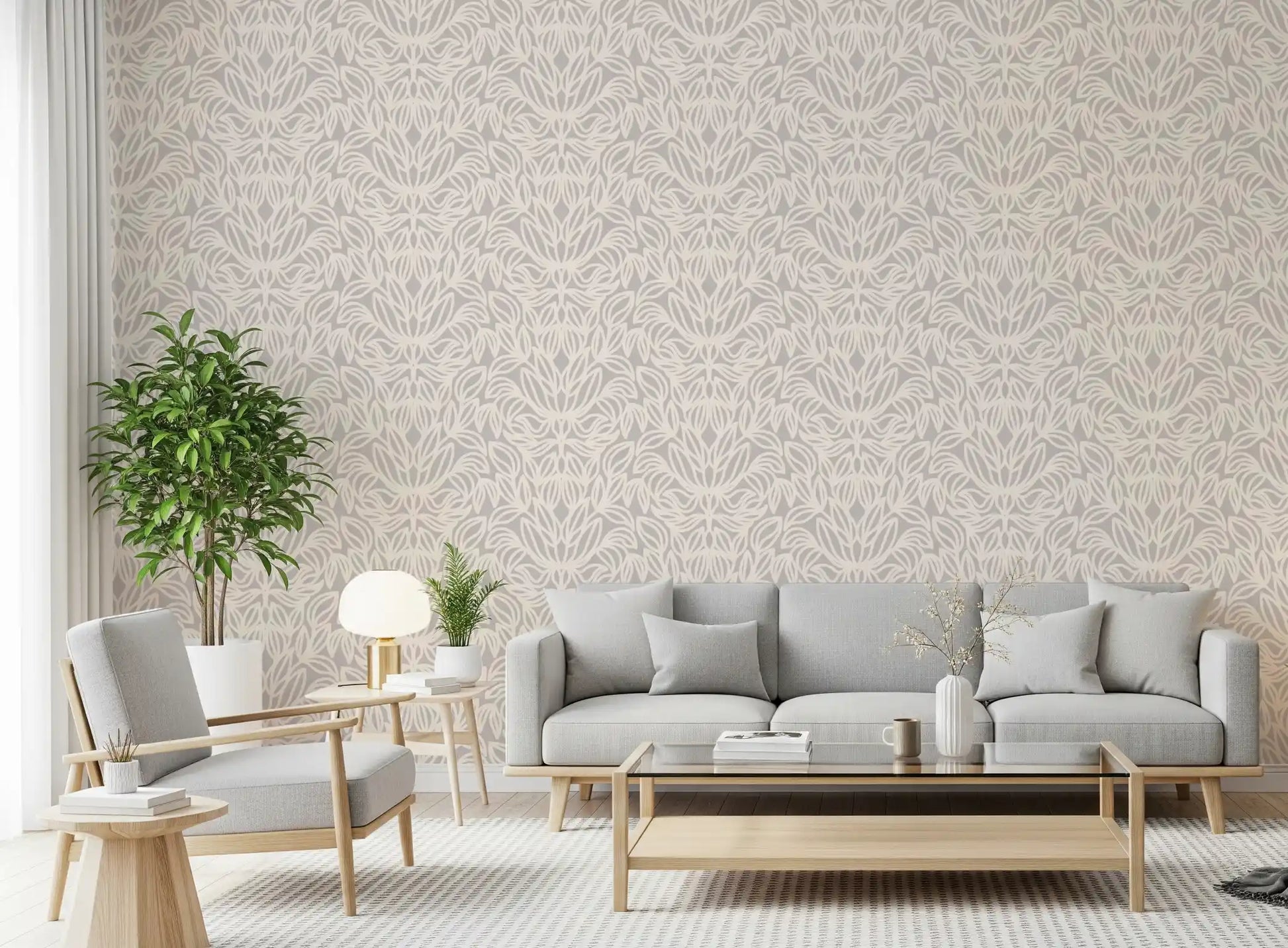 Minimalist Botanical Damask Wallpaper⁠