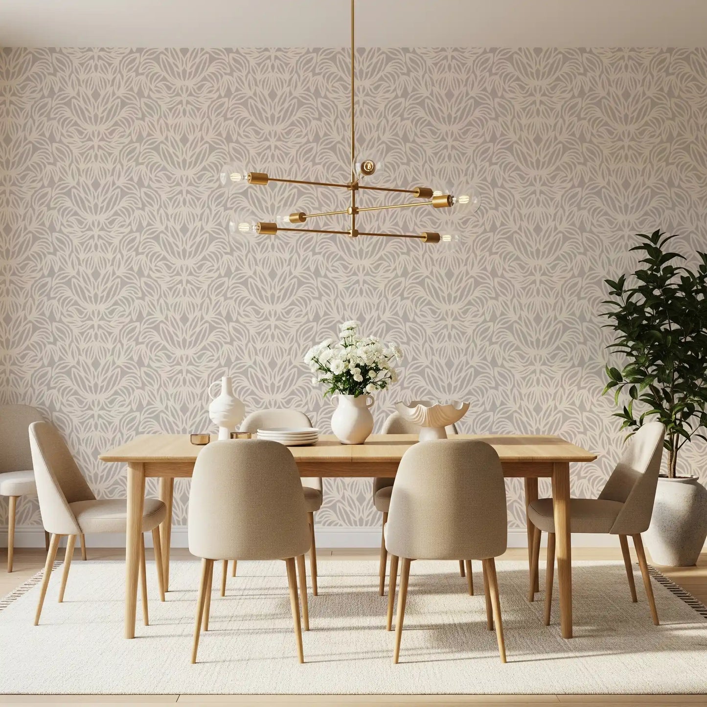 Minimalist Botanical Damask Wallpaper⁠