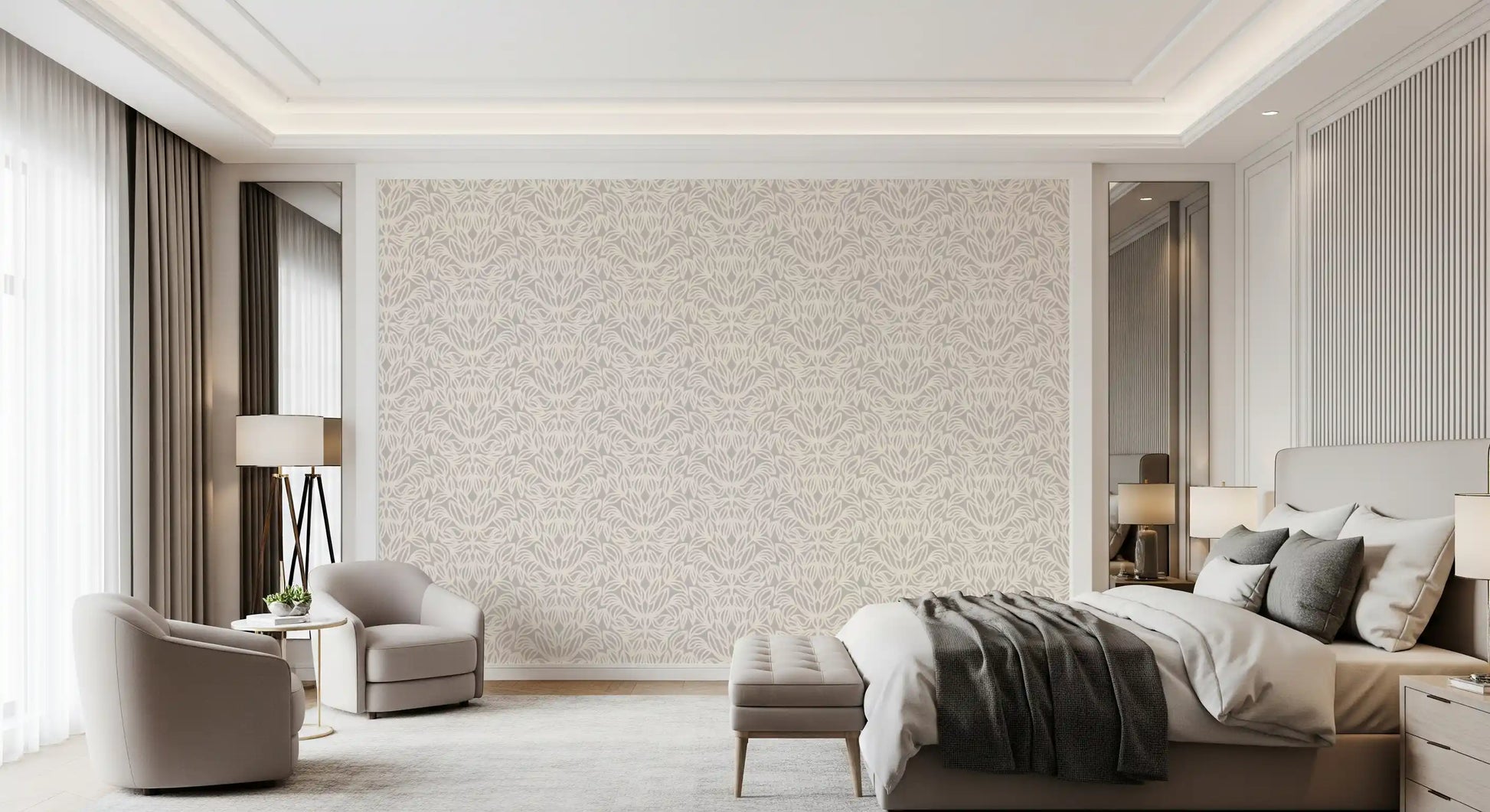 Minimalist Botanical Damask Wallpaper⁠