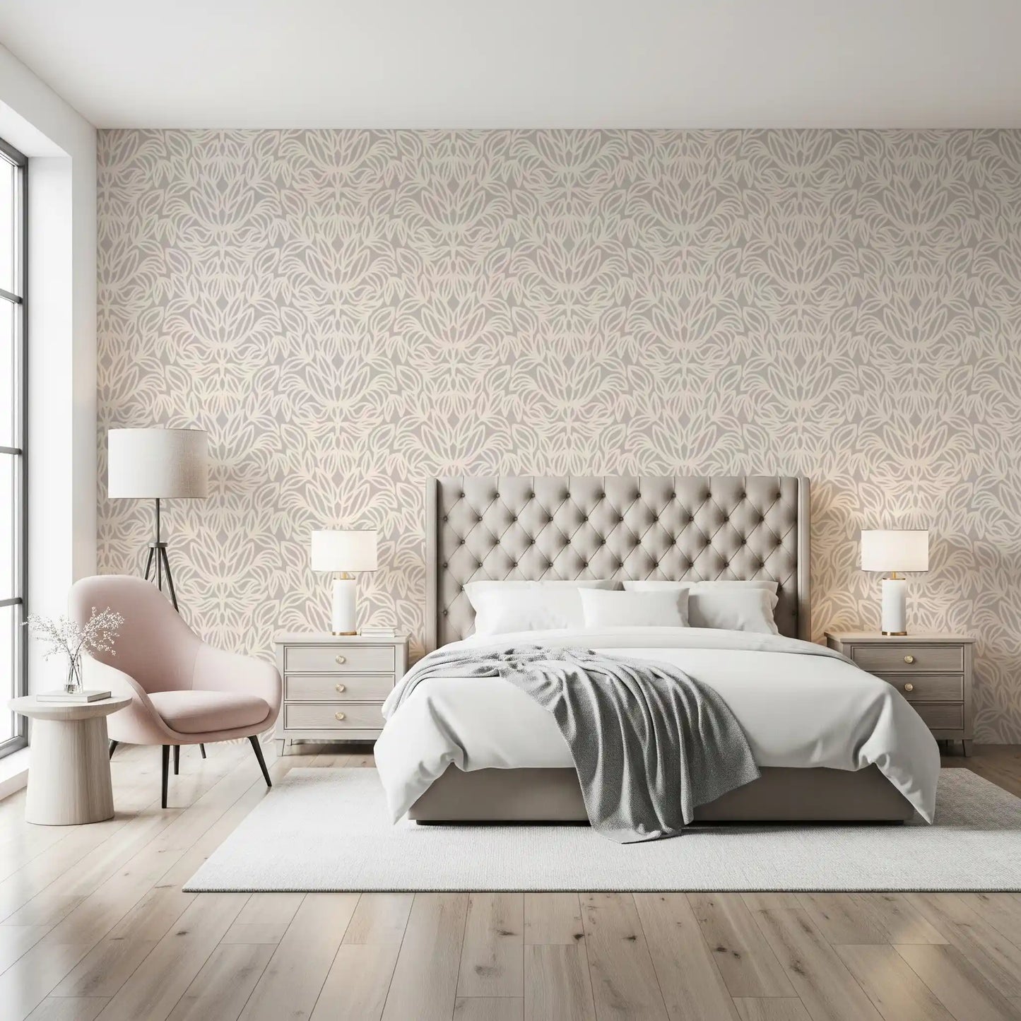Minimalist Botanical Damask Wallpaper⁠