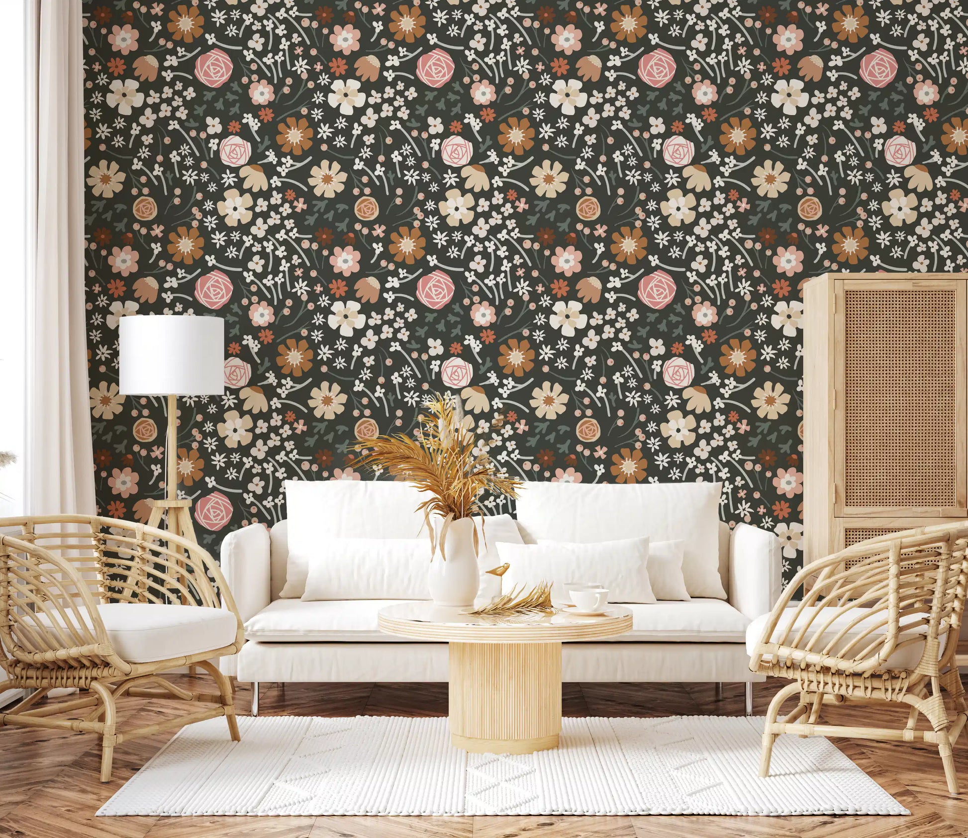 Rustic Meadow Botanical Pattern Wallpaper⁠