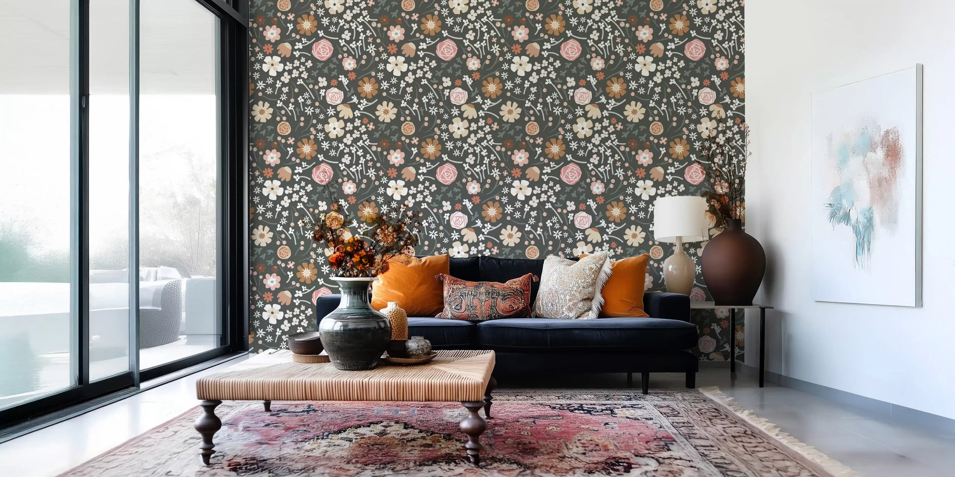 Rustic Meadow Botanical Pattern Wallpaper⁠