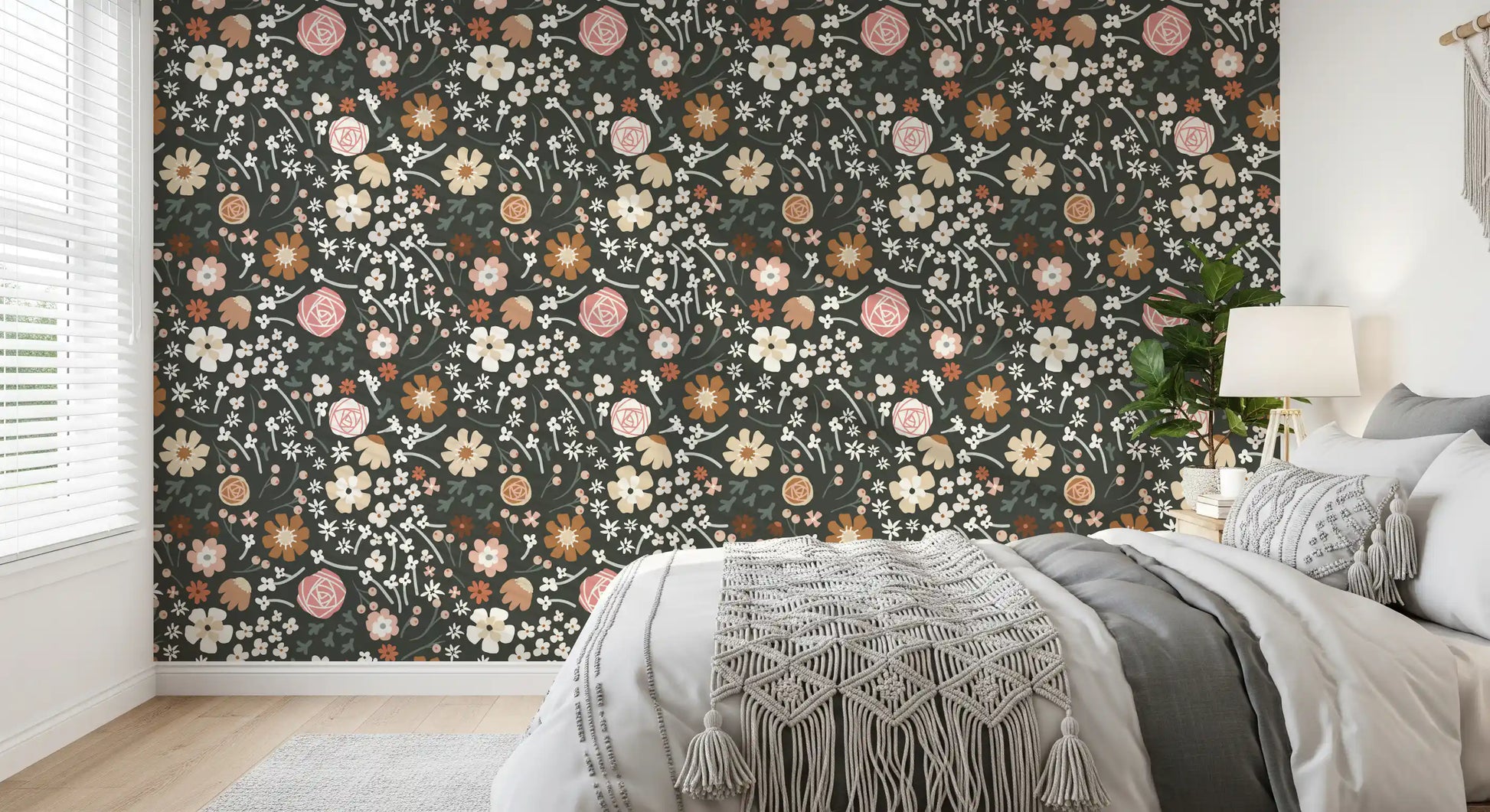 Rustic Meadow Botanical Pattern Wallpaper⁠