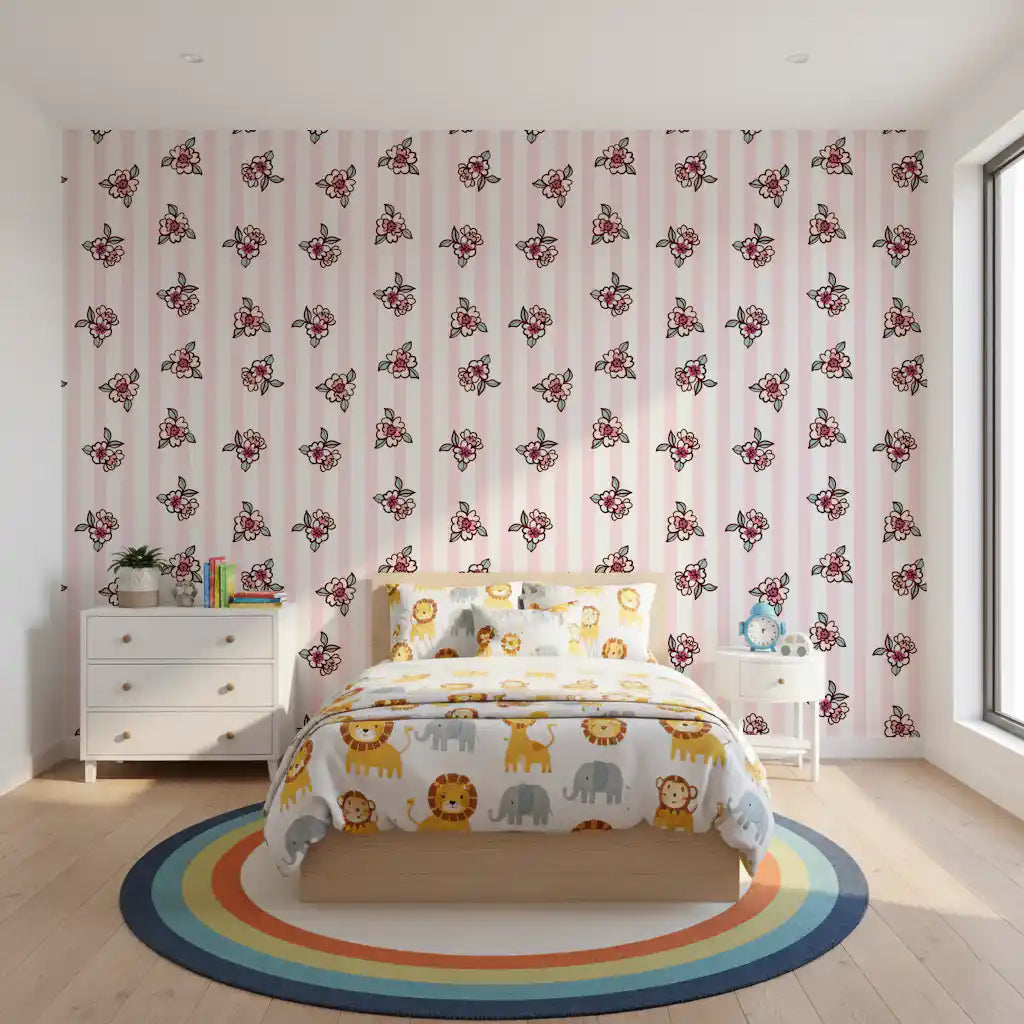 Soft Pink Blossom Stripe Wallpaper⁠
