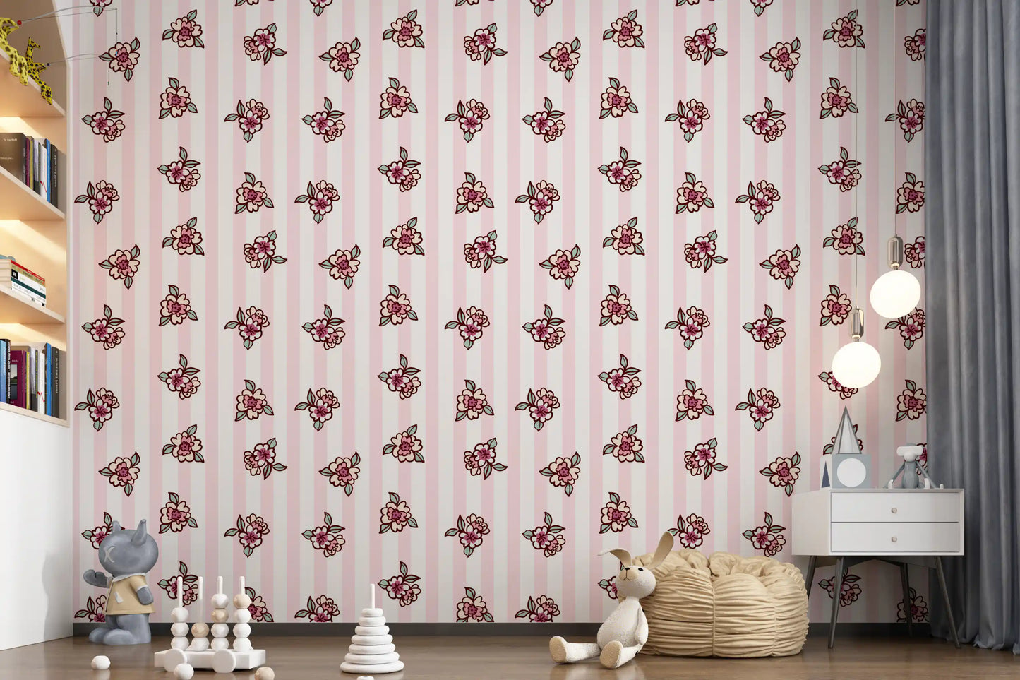 Soft Pink Blossom Stripe Wallpaper⁠