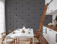 Abstract Hand-Drawn Linear Square Motif Wallpaper⁠