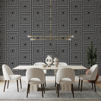 Abstract Hand-Drawn Linear Square Motif Wallpaper⁠