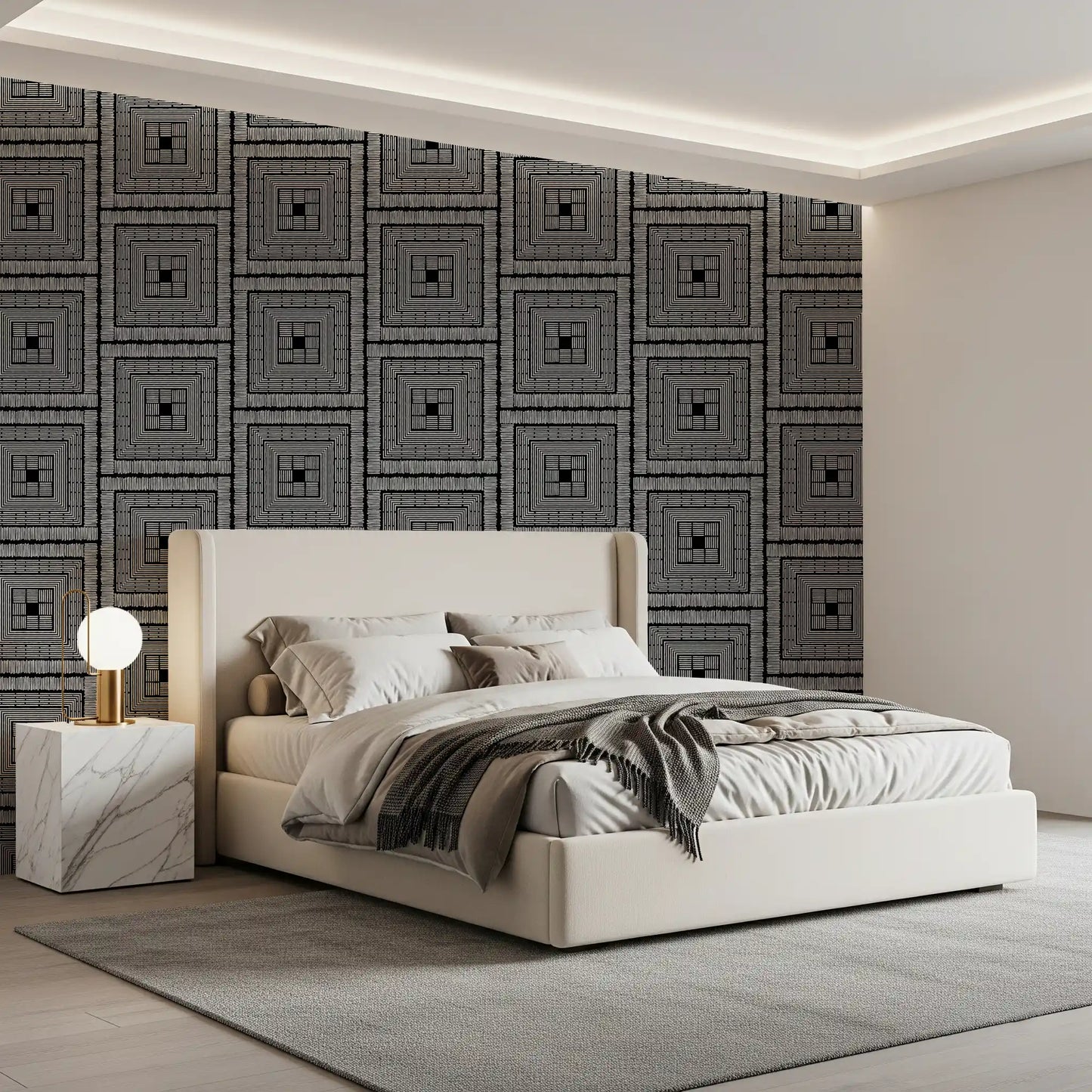 Abstract Hand-Drawn Linear Square Motif Wallpaper⁠