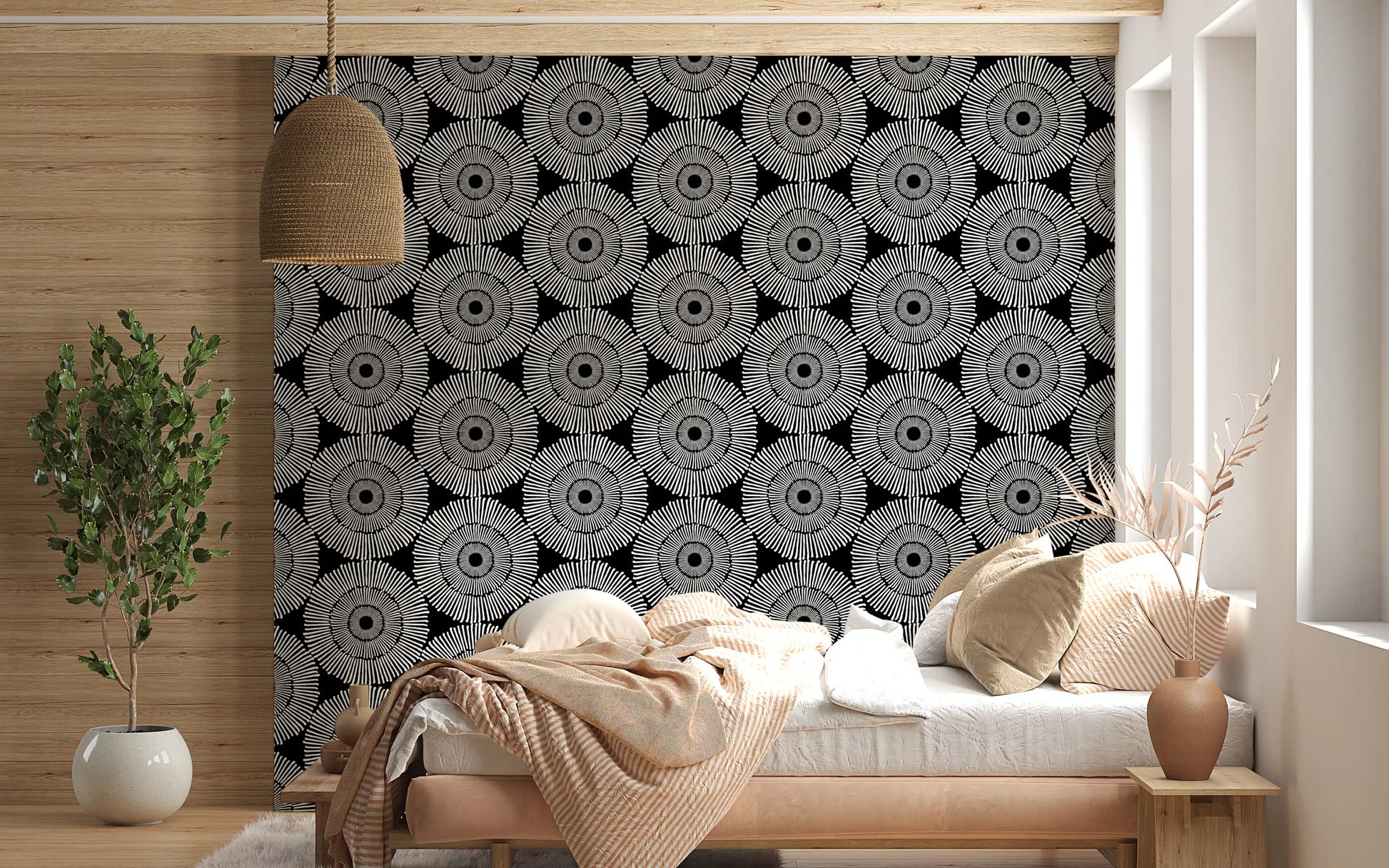 Modernist Painterly Orbit Geometric Motif Wallpaper⁠