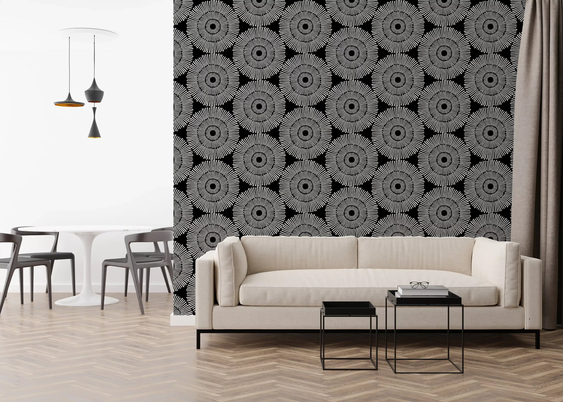 Modernist Painterly Orbit Geometric Motif Wallpaper⁠