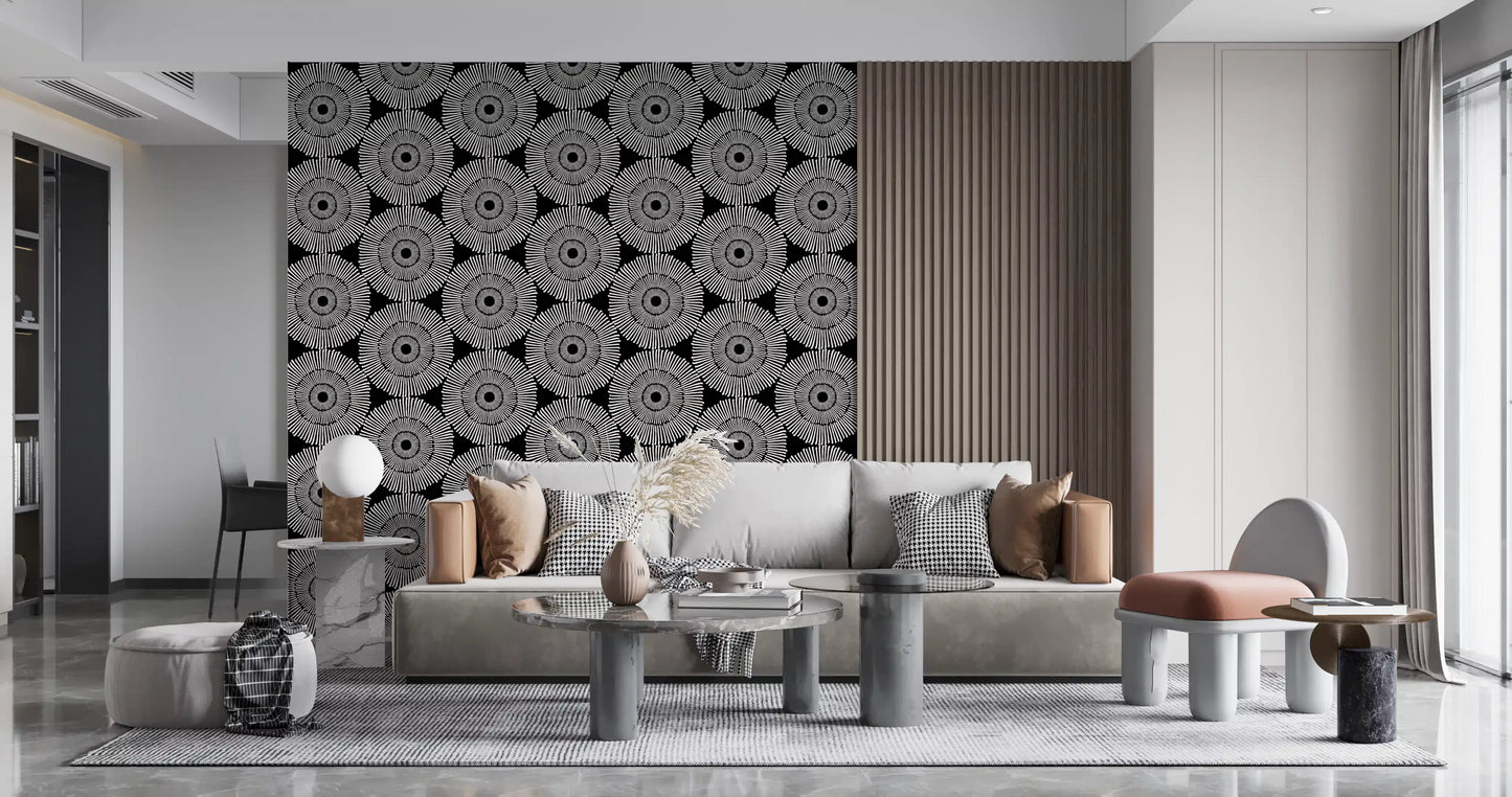 Modernist Painterly Orbit Geometric Motif Wallpaper⁠