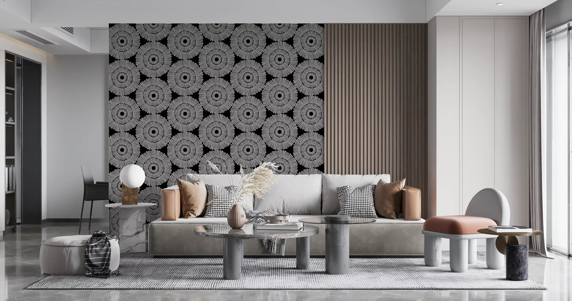 Modernist Painterly Orbit Geometric Motif Wallpaper⁠