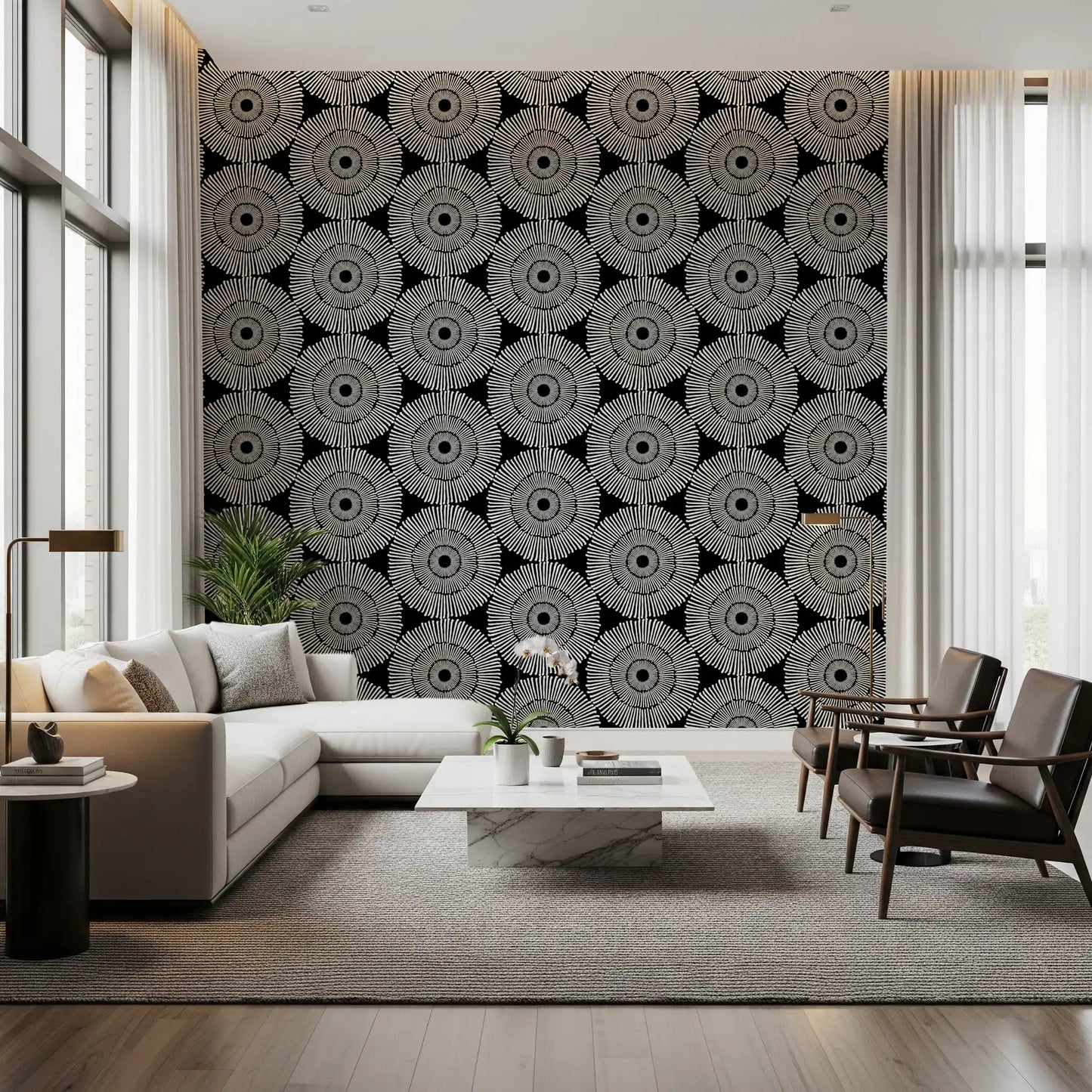Modernist Painterly Orbit Geometric Motif Wallpaper⁠
