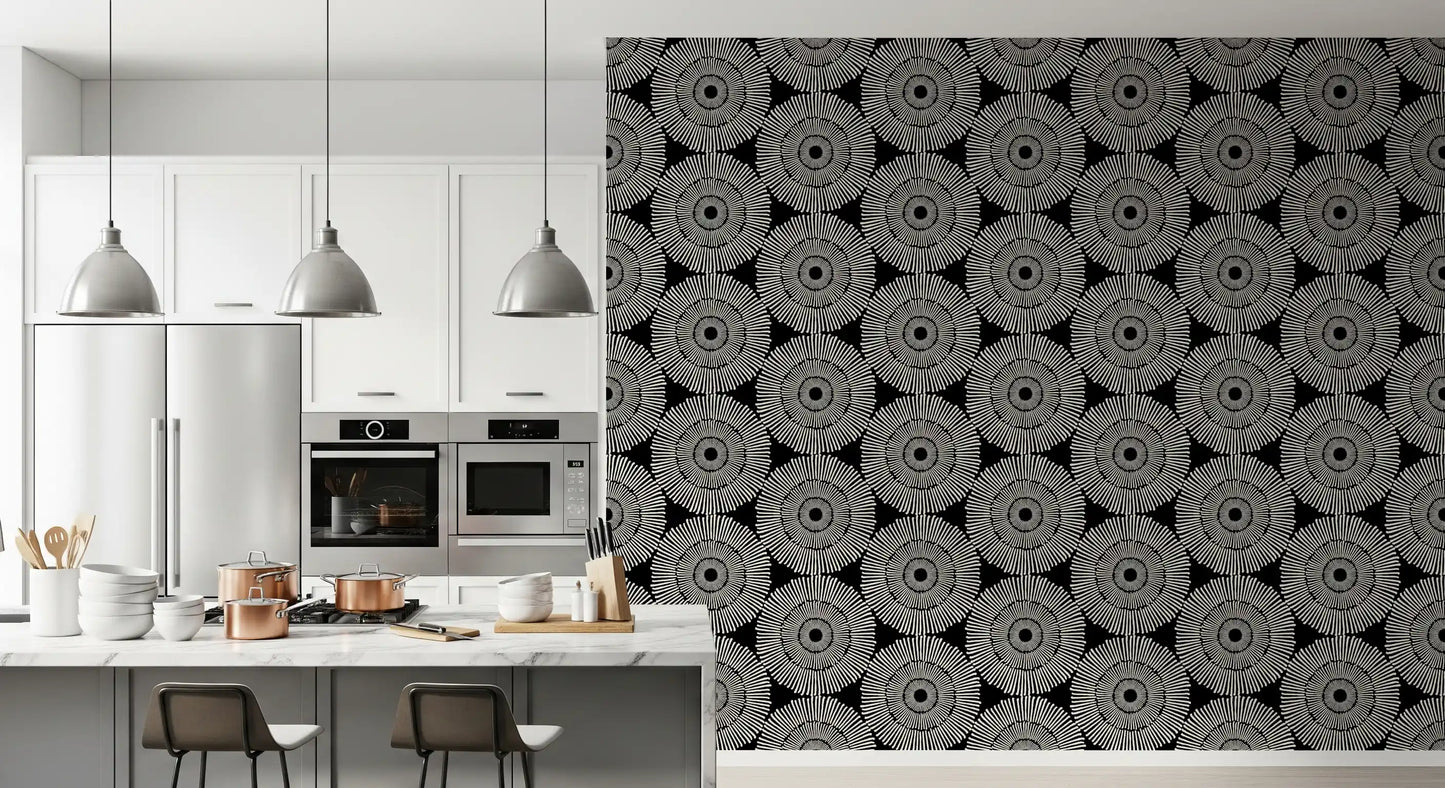 Modernist Painterly Orbit Geometric Motif Wallpaper⁠